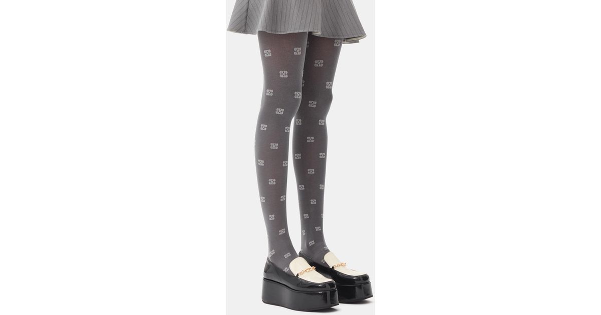 Ganni Grey Glitter Butterfly Lace Tights in Black | Lyst