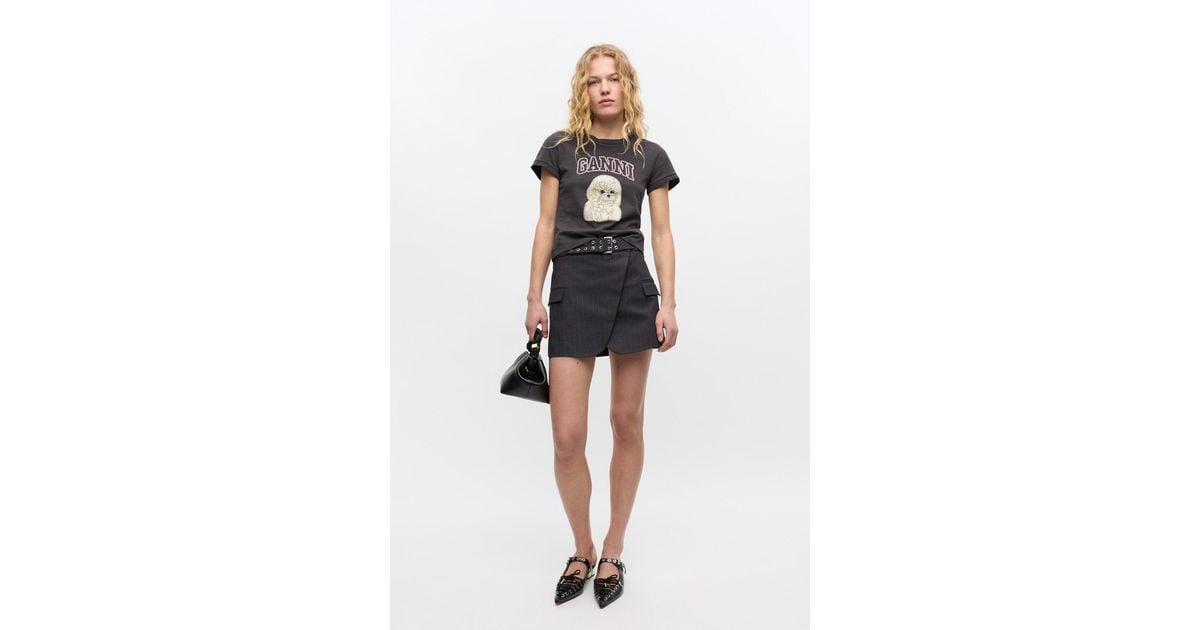 ミニスカート Ganni Multicolor Pinstripe Mini Skirt With Fitted Waist Phantom Black Pinstripe Mini Skirt | GANNI US