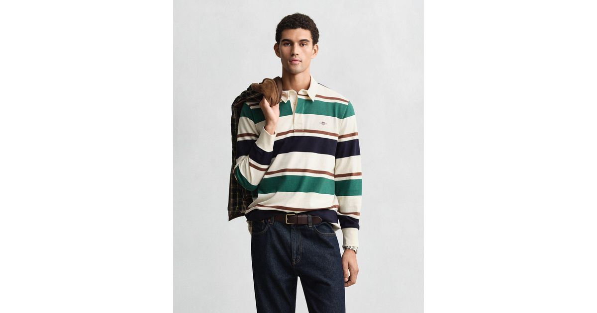 Silk Rugger GANT Striped Heavy Rugger Cream in White for Men | Lyst UK