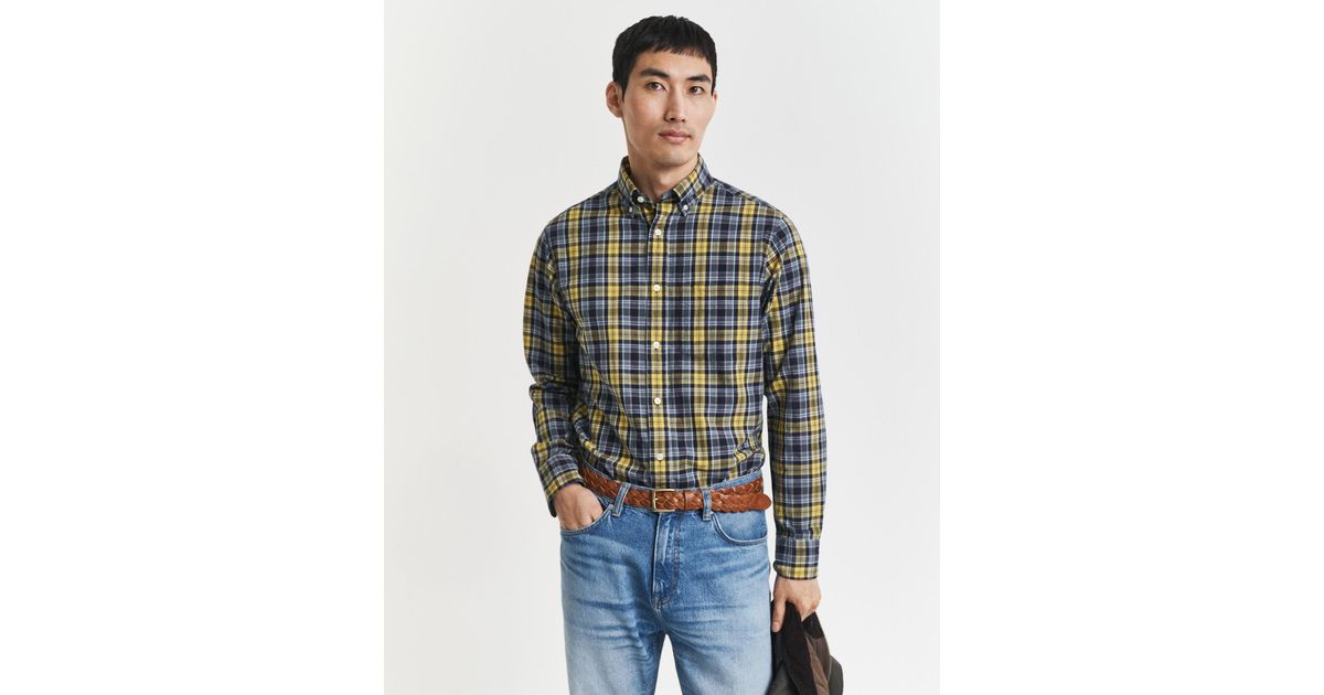 Gant Men Poplin Grey Checked Classic Collar Shirt
