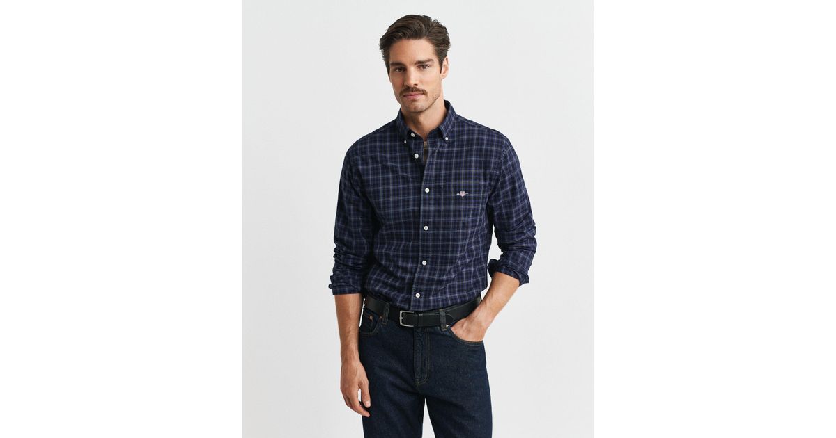 Gant Men Poplin Blue Checked Collar Shirt