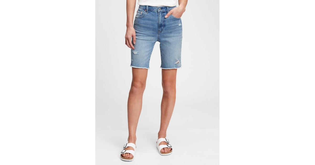 Relaxed Distressed Denim Bermuda Shorts 