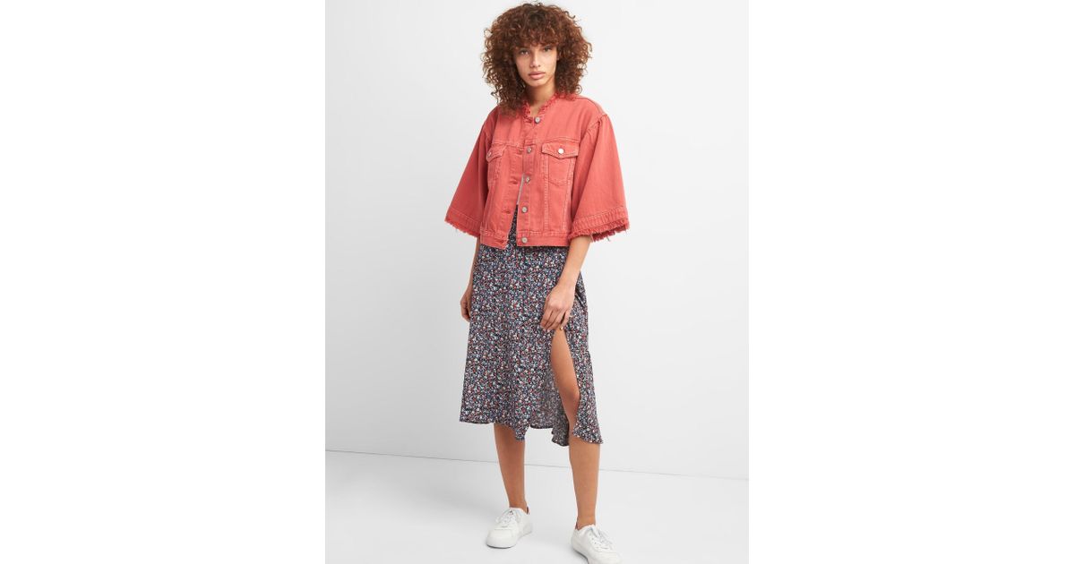 faded red denim jacket