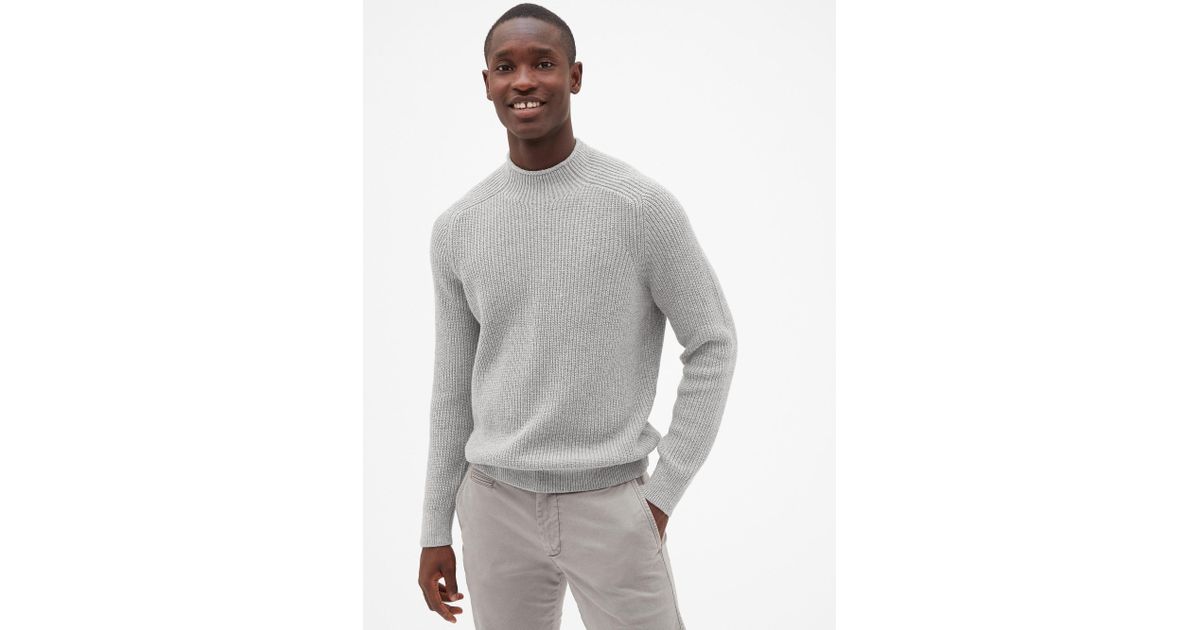 Gap Wool Ribbed Mockneck Pullover Sweater In Light Grey Heather Gray For Men Lyst