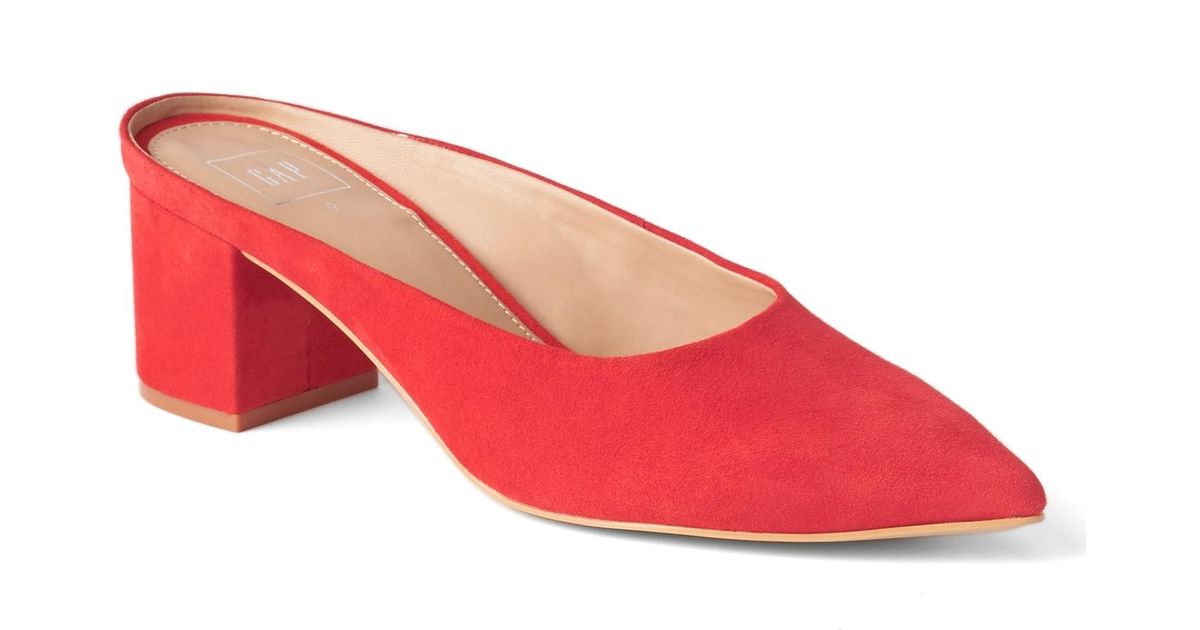 red high heel mules