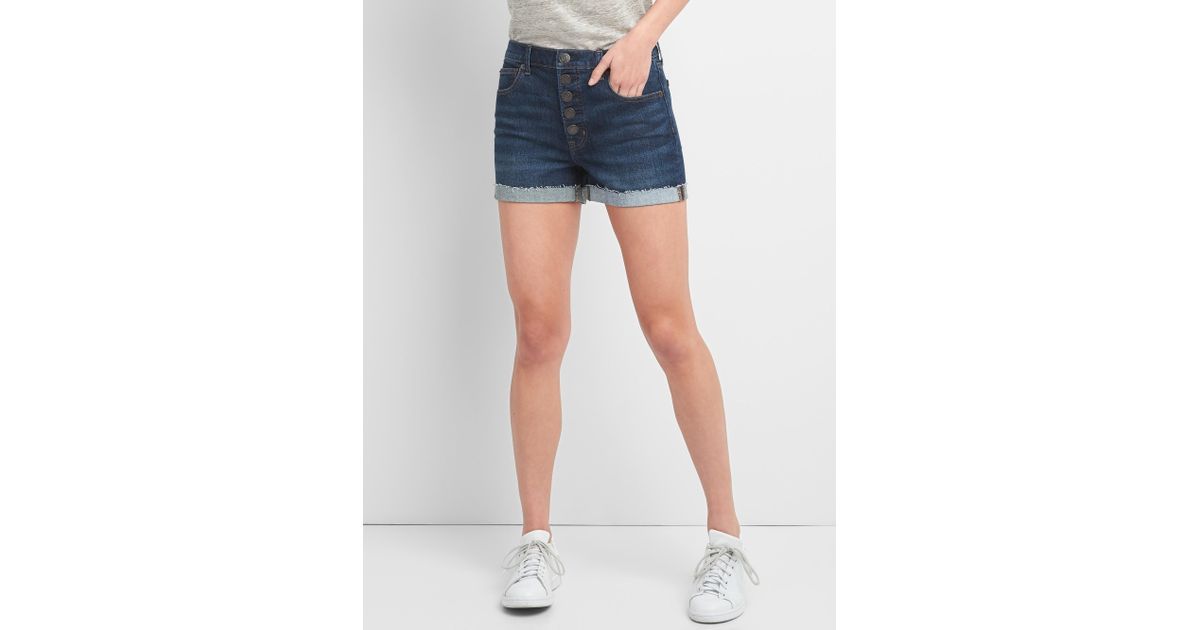 high rise button fly shorts