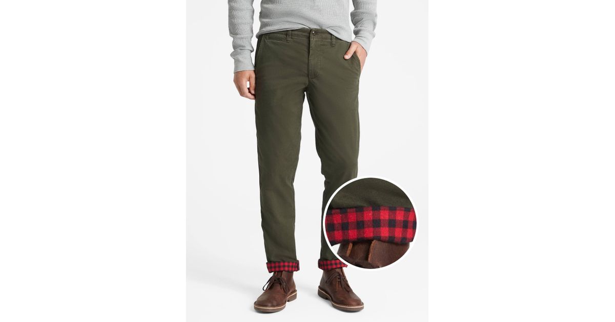 GAP Factory Flannel-lined Twill Pants In Slim Fit in Green for Men | Lyst