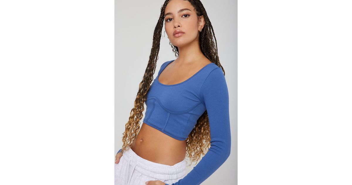 Garage Long Sleeve Seamless Corset Top in Blue Lyst