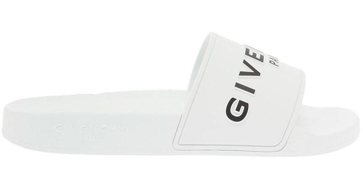 Givenchy Woman's Rubber Slide Sandals With Logo in White - Save 32% ...