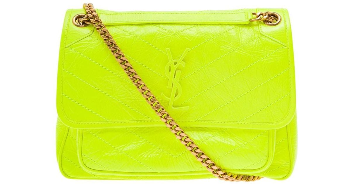 Saint Laurent 'niki' Medium Neon Shoulder Bag With Ysl Logo In Quilted
