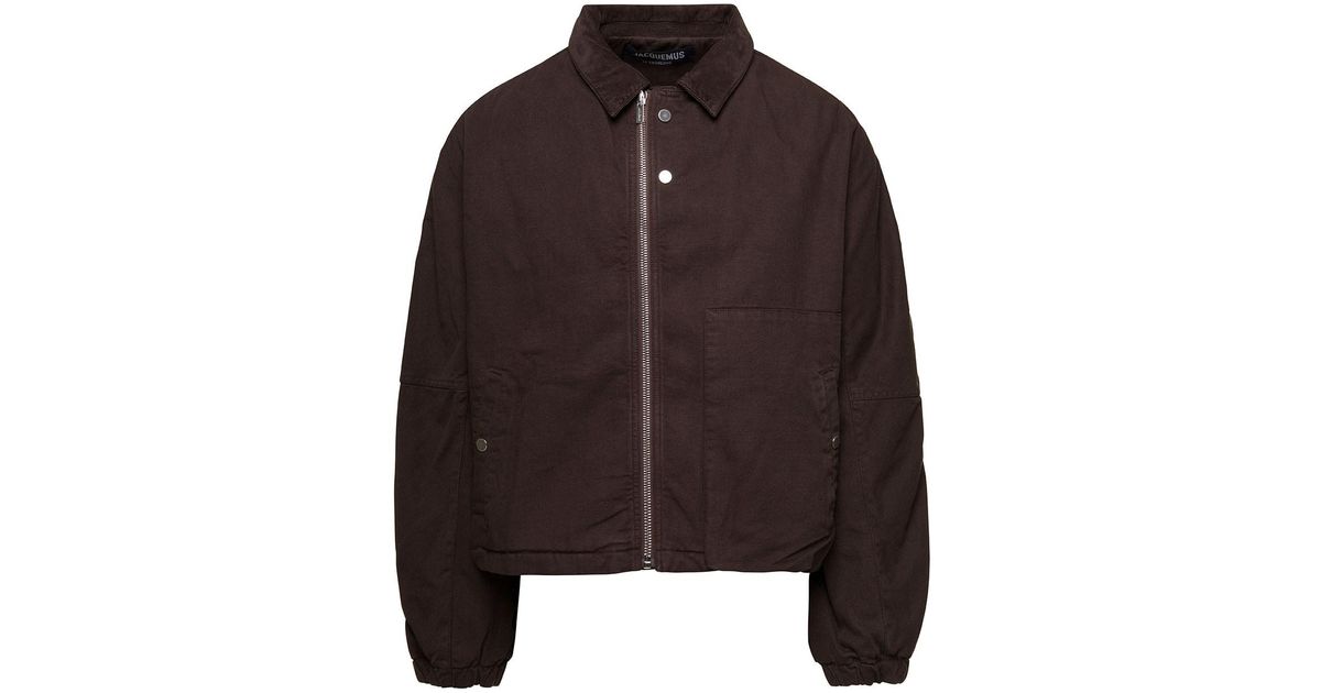 Jacquemus Le Blouson Trivela Brown Jacket With Logo Patch In Cotton for ...