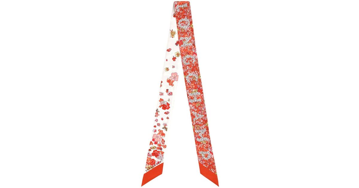Longchamp Silk All-Over Print Scarf With Logo Lettering For in White ...