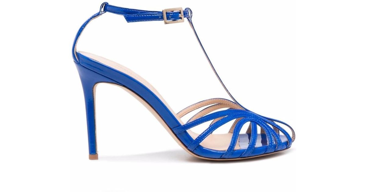 Semicouture Ette Shiny Leather Sandals Woman in Blue | Lyst UK