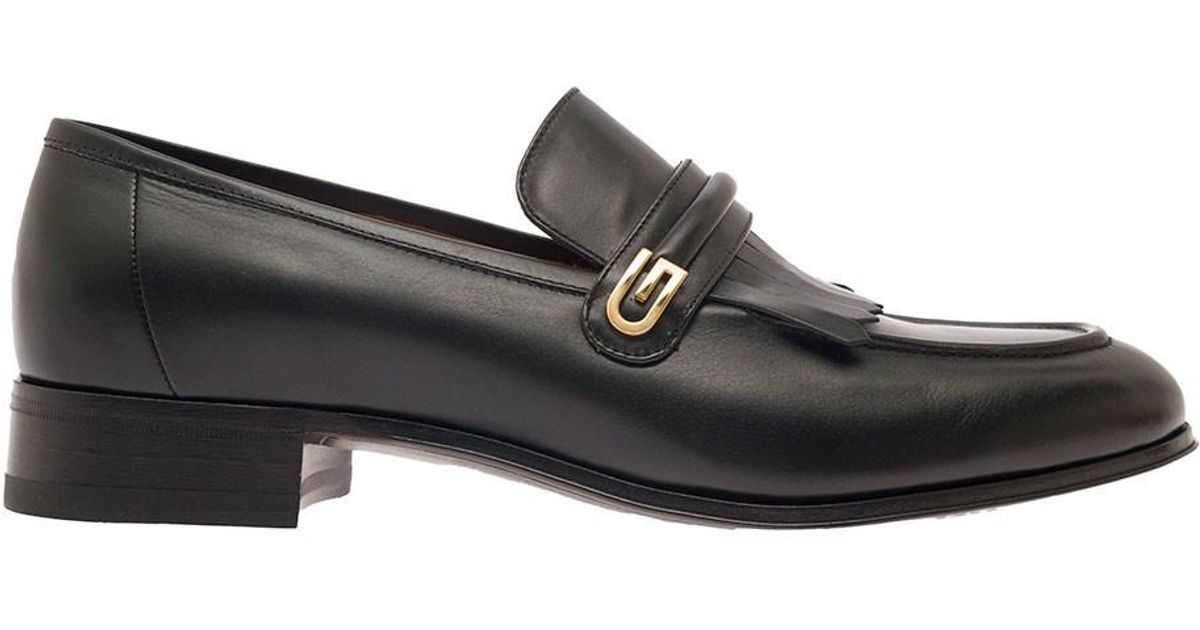 Gucci Loafers With Fringes And Double G In Smooth Leather Man in Gray ...
