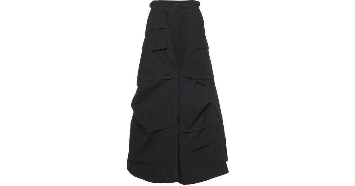 Balenciaga Maxi Cotton Cargo Skirt With Pockets in Black - Lyst