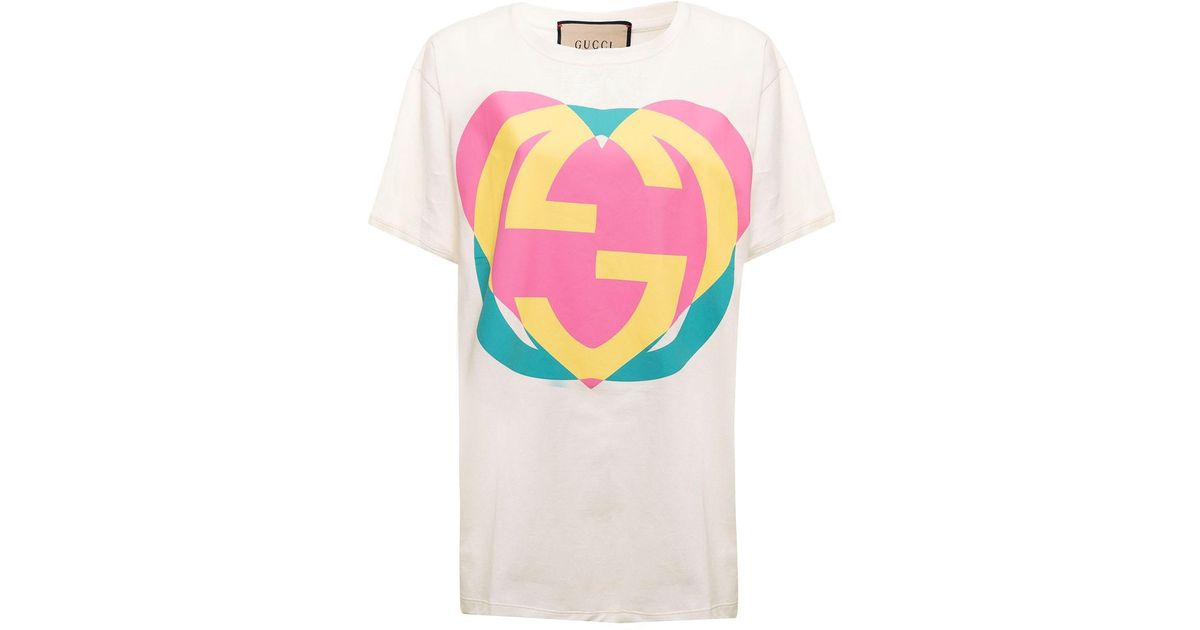 Gucci Woman's Cotton Tshirt With Love Logo Print in White Lyst