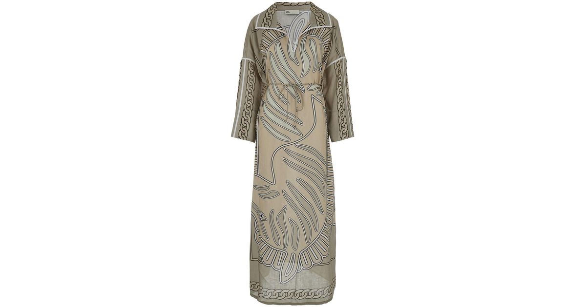 Tory Burch Kaftan Dress With All-Over Print in Natural | Lyst