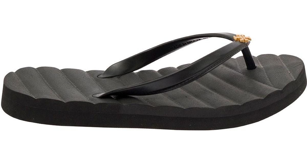 Tory burch black rubber flip flops discount