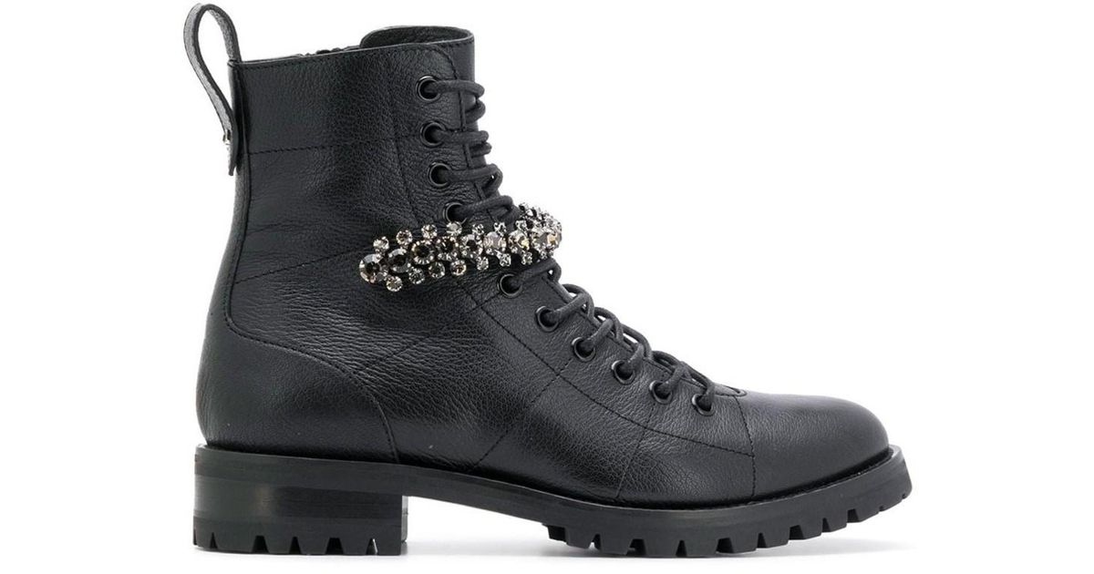 Jimmy Choo Cruz Crystal Leather Combat 