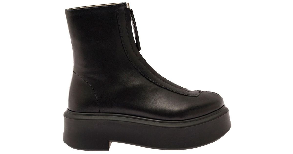 The Row Zip up Ankle Boots With Oversized Platform In Leather in