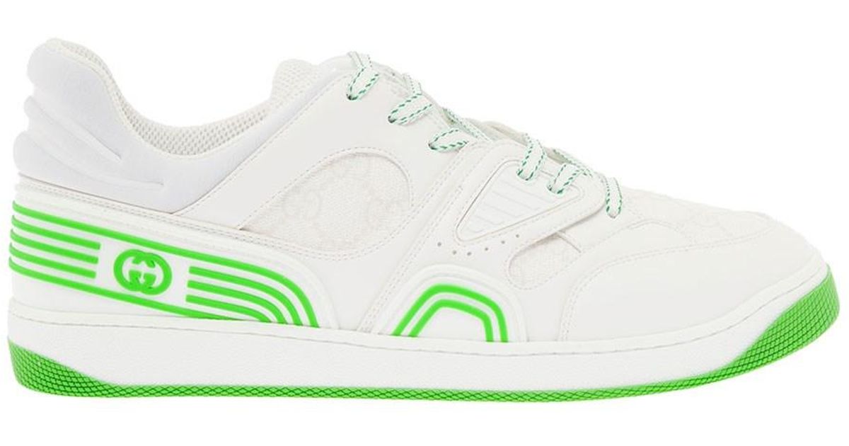 Gucci Synthetic Men's gg Fabric And Green Basket Sneakers in White for ...