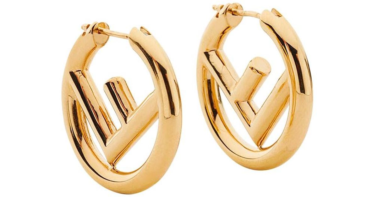 Fendi f Is Gold-colored Hoop Earrings With Logo In Bronze Metal in Metallic