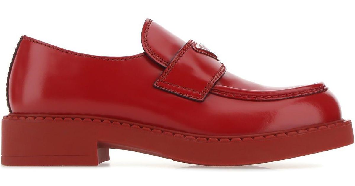 Prada Tiziano Leather Loafers in Red for Men | Lyst