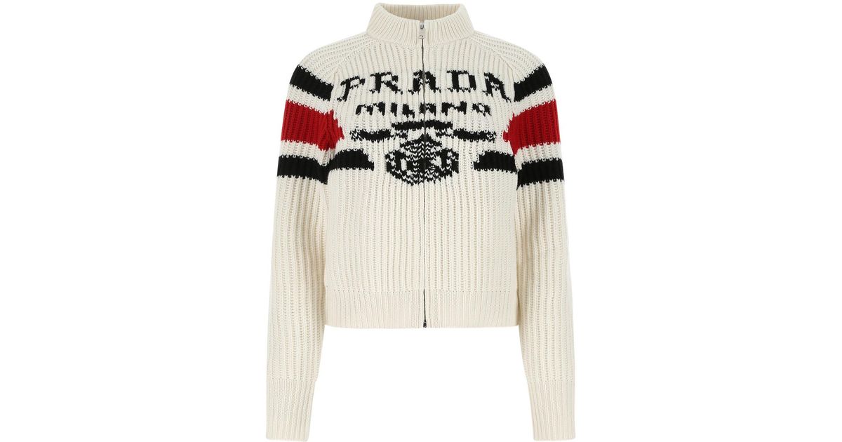 トップス prada wool silk white paint cardigan Natural Cotton and silk knit cardigan | PRADA