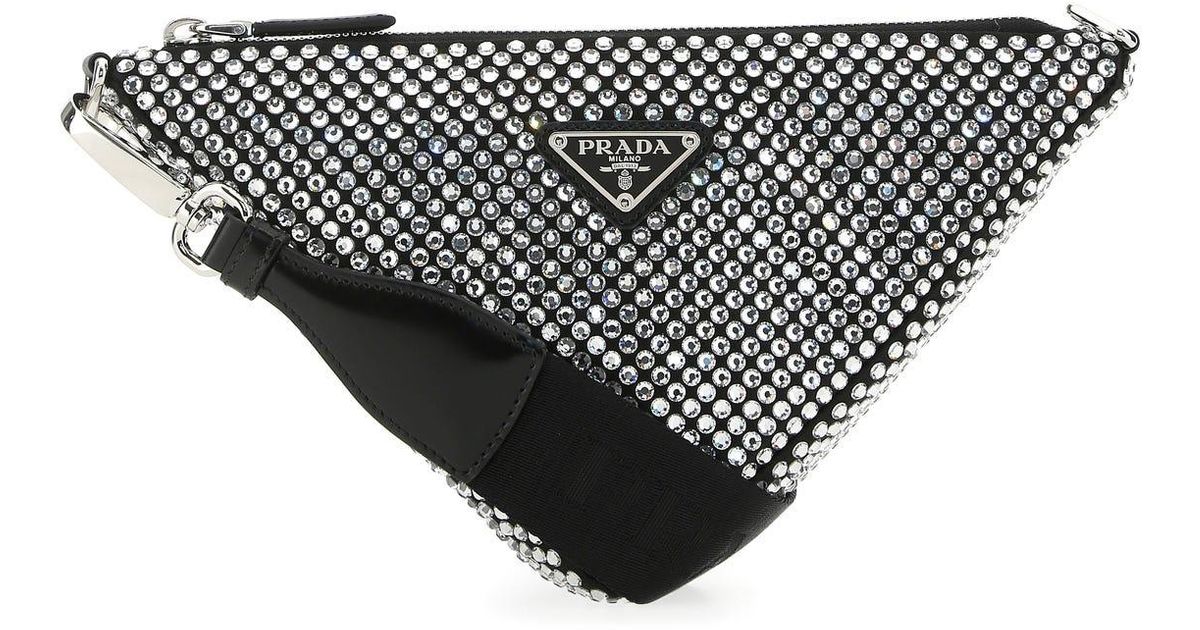 Prada Rhinestones Triangle Crossbody Bag in Silver (Metallic) Lyst