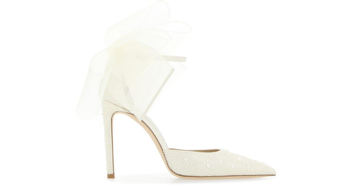 Jimmy Choo Embellished Fabric Averly 100 Pumps in White - Lyst