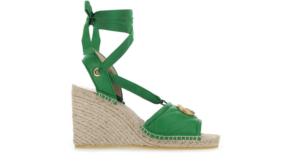 Gucci Green Leather Wedges | Lyst