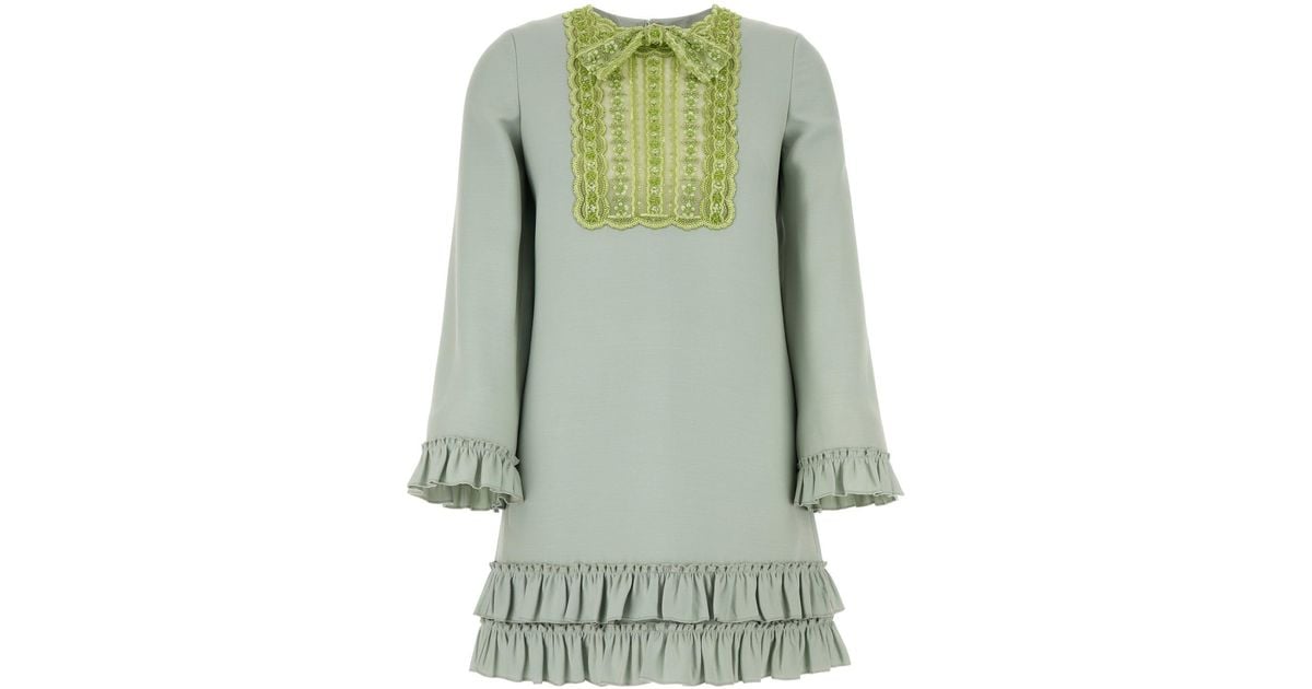Valentino Garavani Mint Green Wool Blend Mini Dress | Lyst