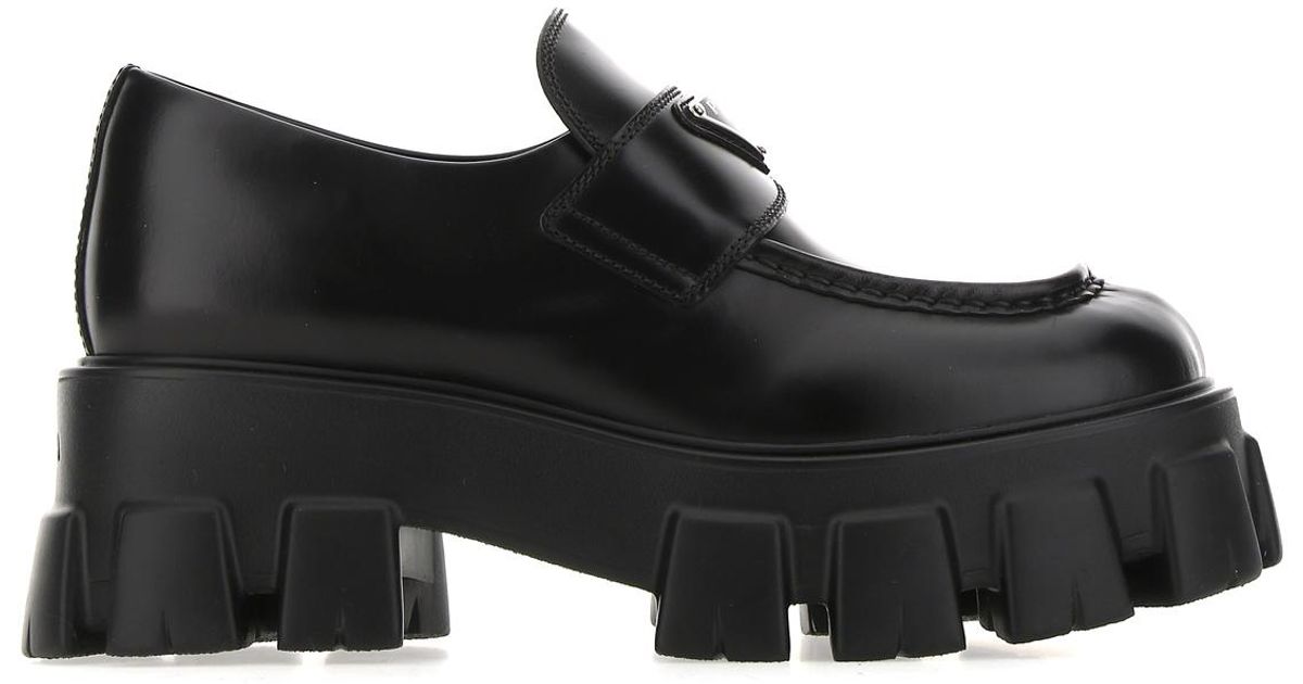 Prada Leather Monolith Loafers in Black | Lyst