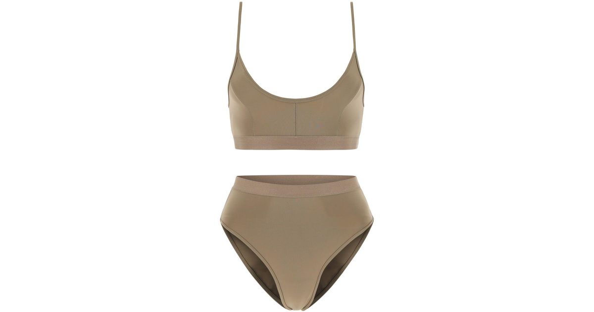 AMI Synthetic Mud Stretch Nylon Bikini in Brown Lyst