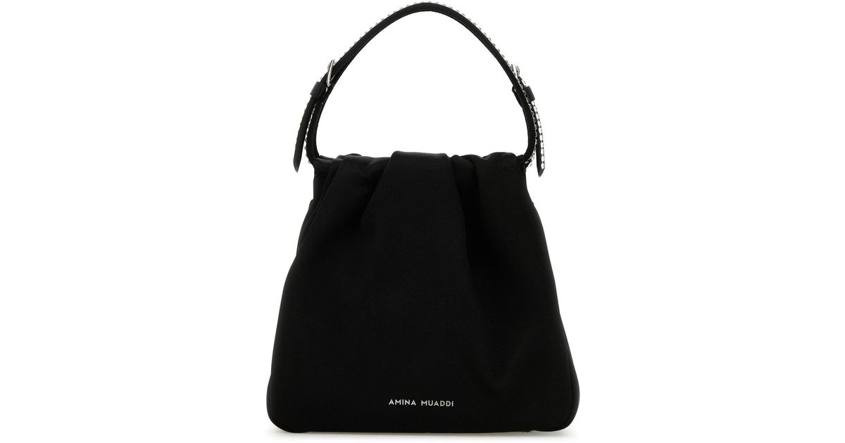 トートバッグ AMINA MUADDI Black satin Vittoria Crystal handbag Vittoria Crystal Bag Black Satin And White Crystals