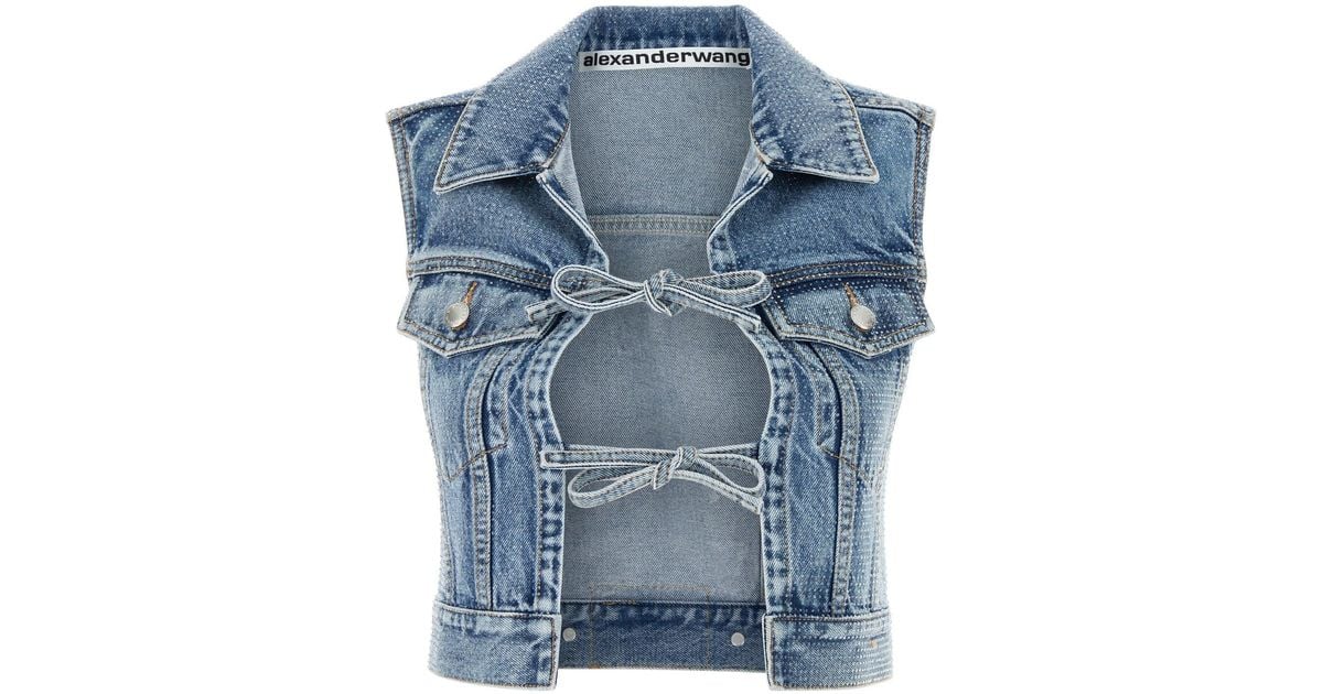 Alexander Wang Embellished Denim Vest in Blue | Lyst