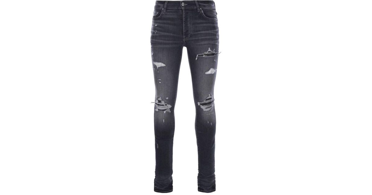 Amiri Denim Grey Mx1 Skinny Jeans With Leather Details in Grey for Men ...
