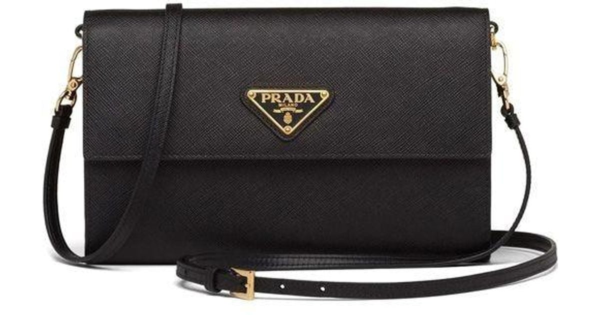 PRADA Saffiano Wallet With Shoulder Strap Black 634250