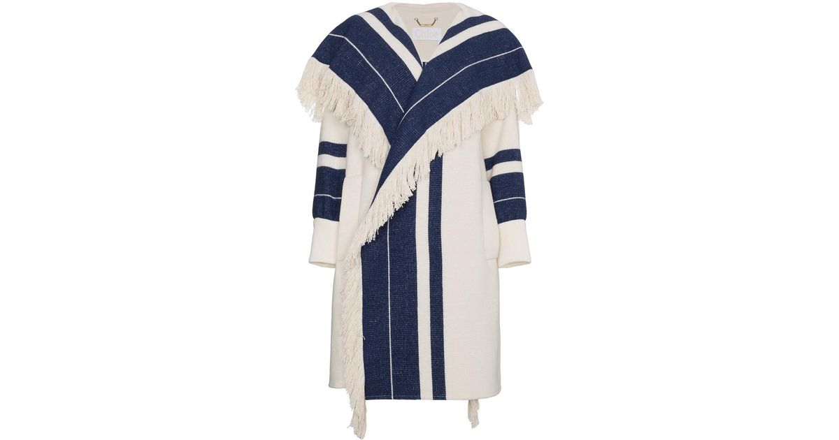 Chloé Synthetic Striped Blanket Coat in Blue/White (Blue) - Lyst