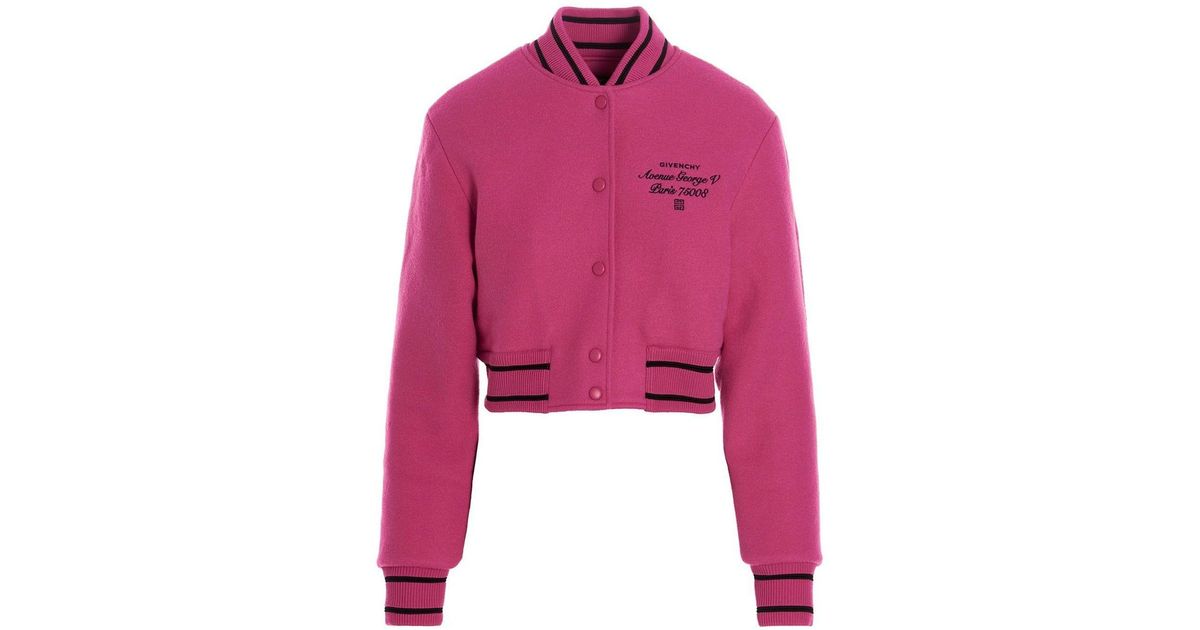 Givenchy Wool Varsity Cropped Bomber Jacket in Pink Lyst UK