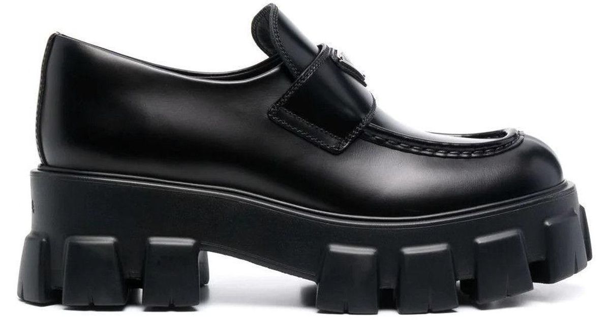 monolith brushed leather pointed loafers prada