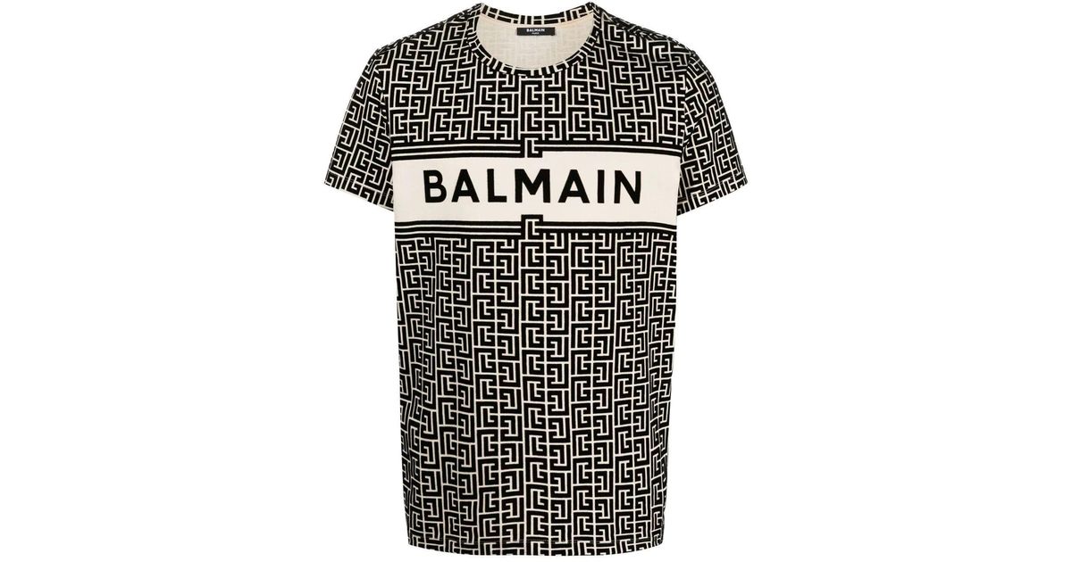 Balmain Flocked Monogram-pattern T-shirt in White (Black) for Men 