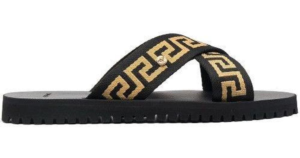 Versace Synthetic Black Nastro Greca Sandals for Men - Lyst