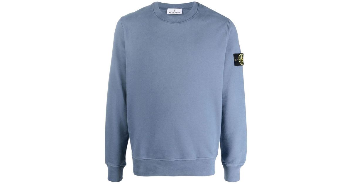 Stone Island Light Blue Logo-patch Cotton Sweatshirt for Men | Lyst