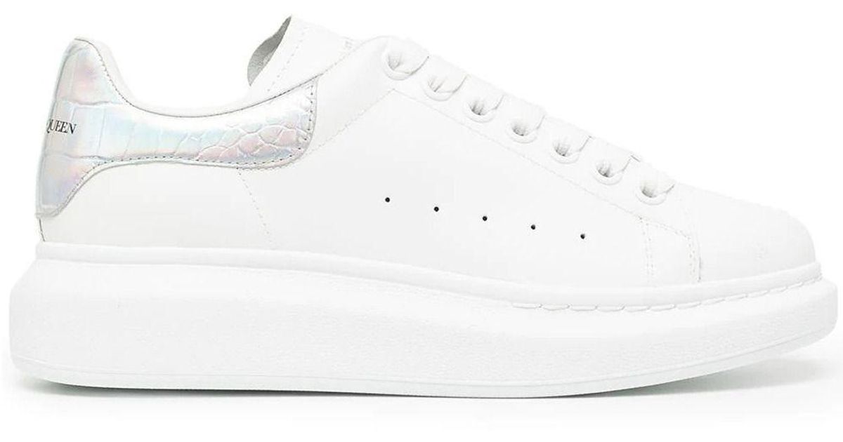 Alexander McQueen Leather White Oversize Sneaskers With Silver ...