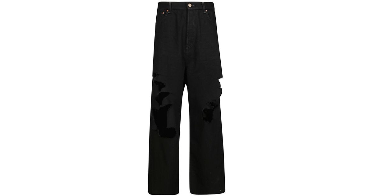 Balenciaga Destroyed Large Baggy Pants In Black Japanese Denim for Men ...