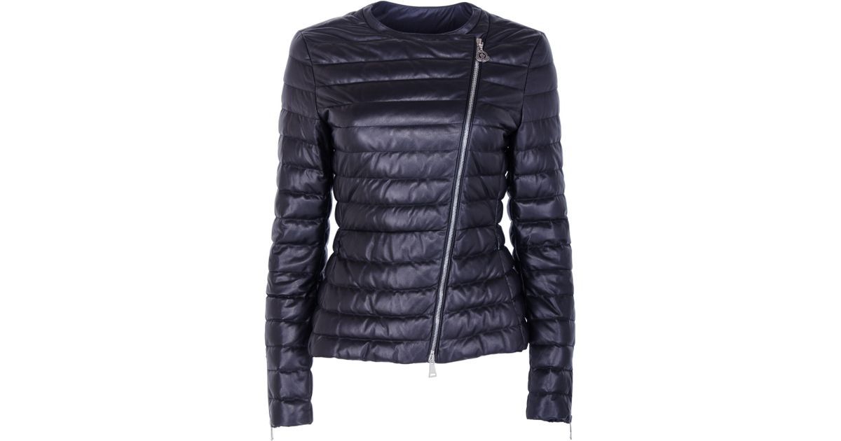 Moncler Palomete Leather Down Jacket in Blue - Lyst