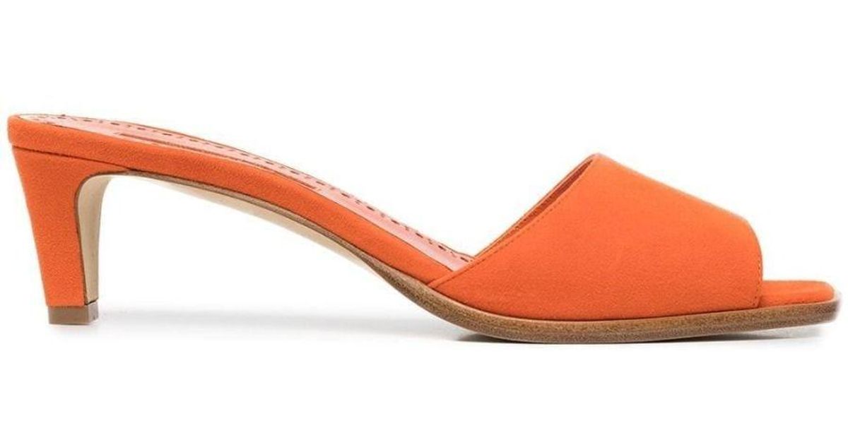 Manolo Blahnik Suede Arape Orange Mules Womens Shoes Heels Mule shoes 