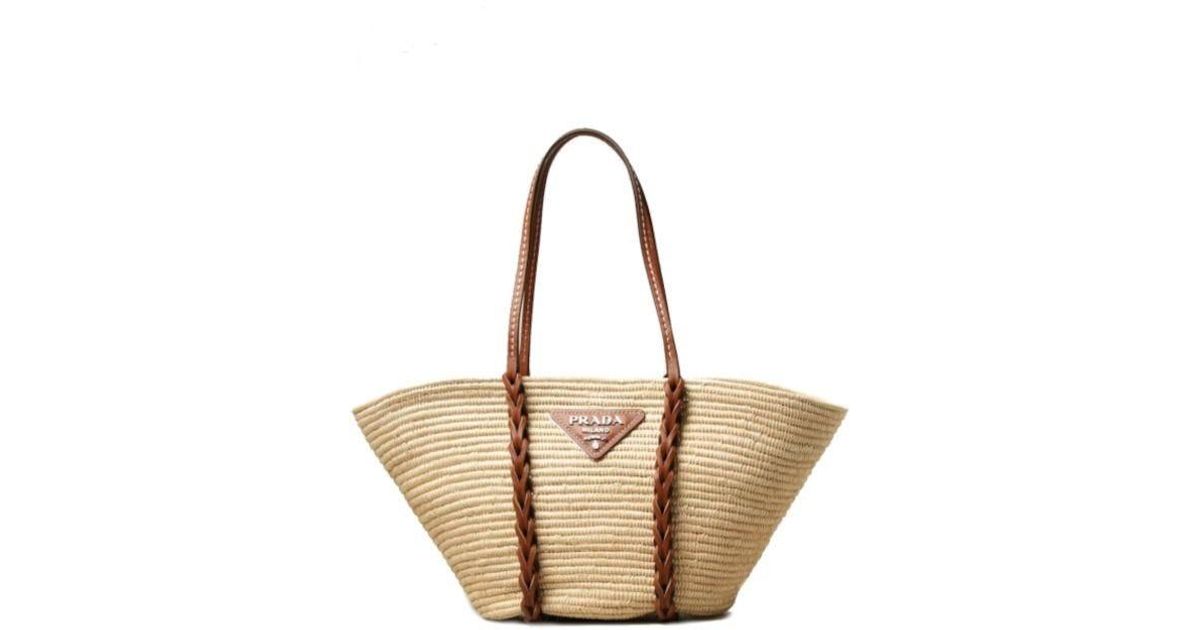 PRADA-Logo-Raffia-Crochet-Tote-Bag-Hand-Bag-Beige-Ivory-BN2303