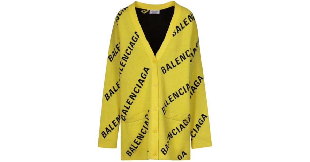 En begivenhed Skjult ledsager Balenciaga Yellow Cardigan With An All-over Jacquard Logo | Lyst